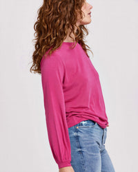 Another Love Matilda Crewneck Long Sleeve Tee Top in azalea - women's long sleeve top - detail view