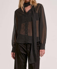 Elan - Polka Dot Bow Tie Blouse Top
