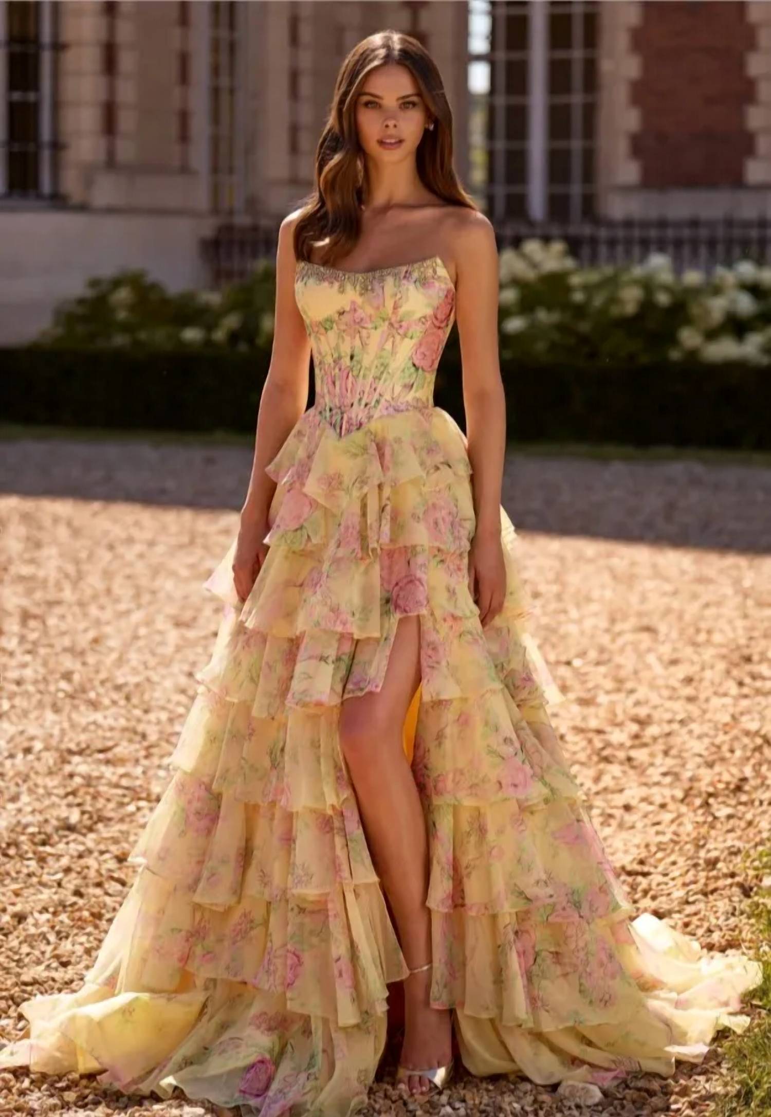 Couture Lee - Satin Evening Gown With Sheer Beaded Bodice