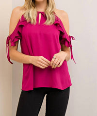 Entro - Cute Open Shoulder Ruffle Top