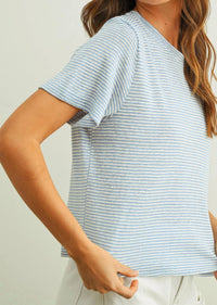 MIOU MUSE Women's Slub Short Sleeve Tee in blue stripe - women's t-shirt - alternate view