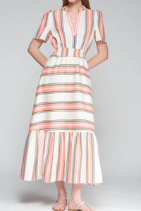 Vilagallo Leila Maxi Dress in neon stripe - women's dress
