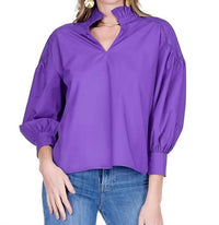Jade Split Stand Collar Trim Top in purple - women's t-shirt
