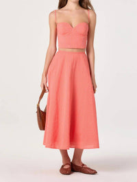 Astr - Myria Print Linen A-line Midi Skirt
