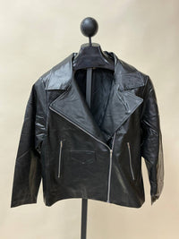 Main Strip - Women's Collar Neck Leather Jacket