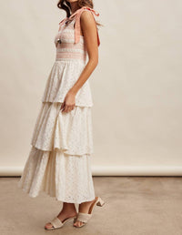 Listicle - Smocked Tie Shoulder Lace Maxi Dress