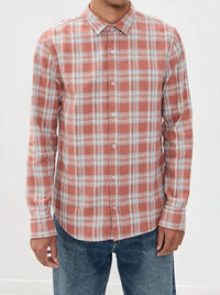 SAVE KHAKI UNITED Japanese Slub Flannel Shirt in burnt orange - men's long sleeve top