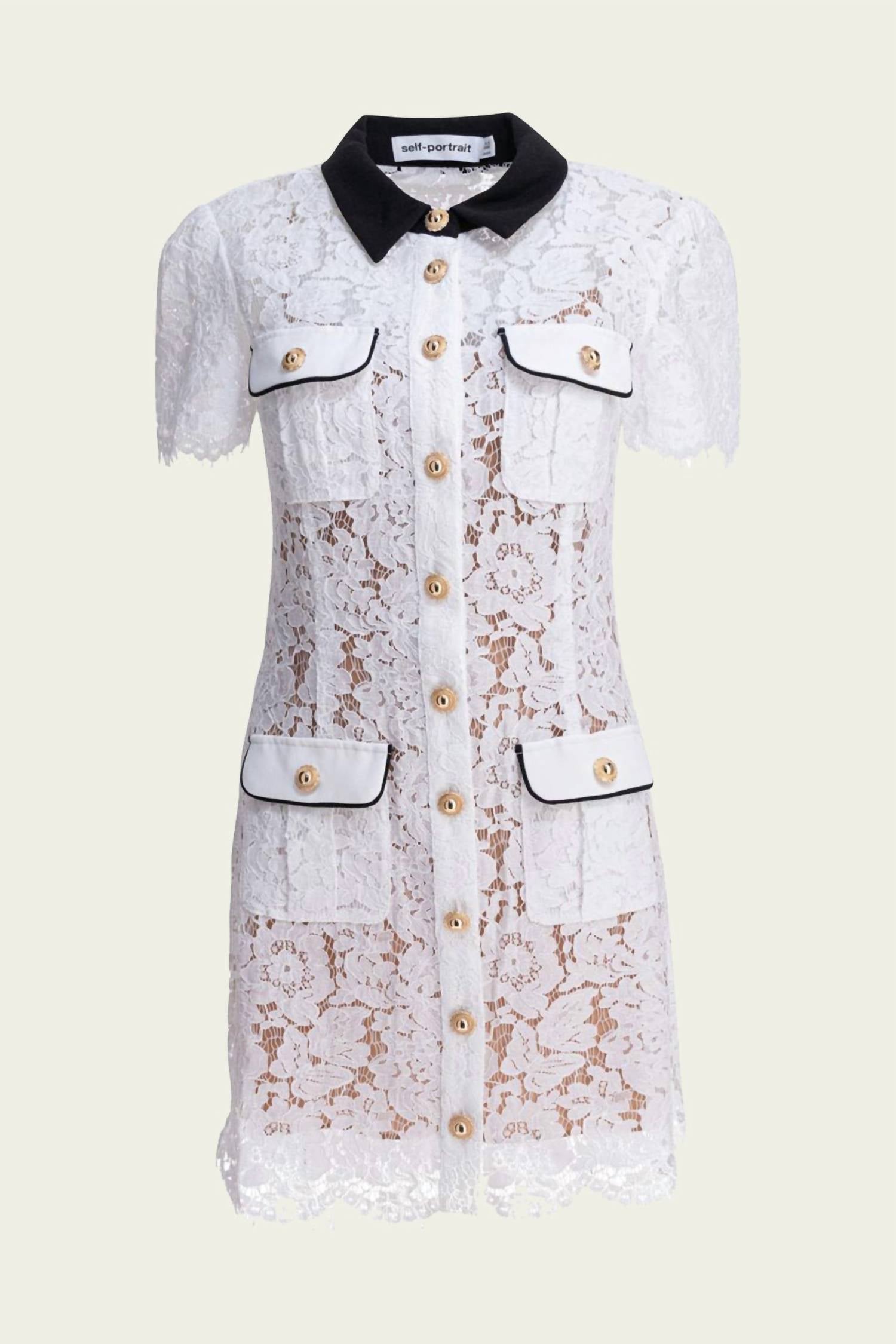 Self-Portrait - Lace Contrast Collar Mini Dress