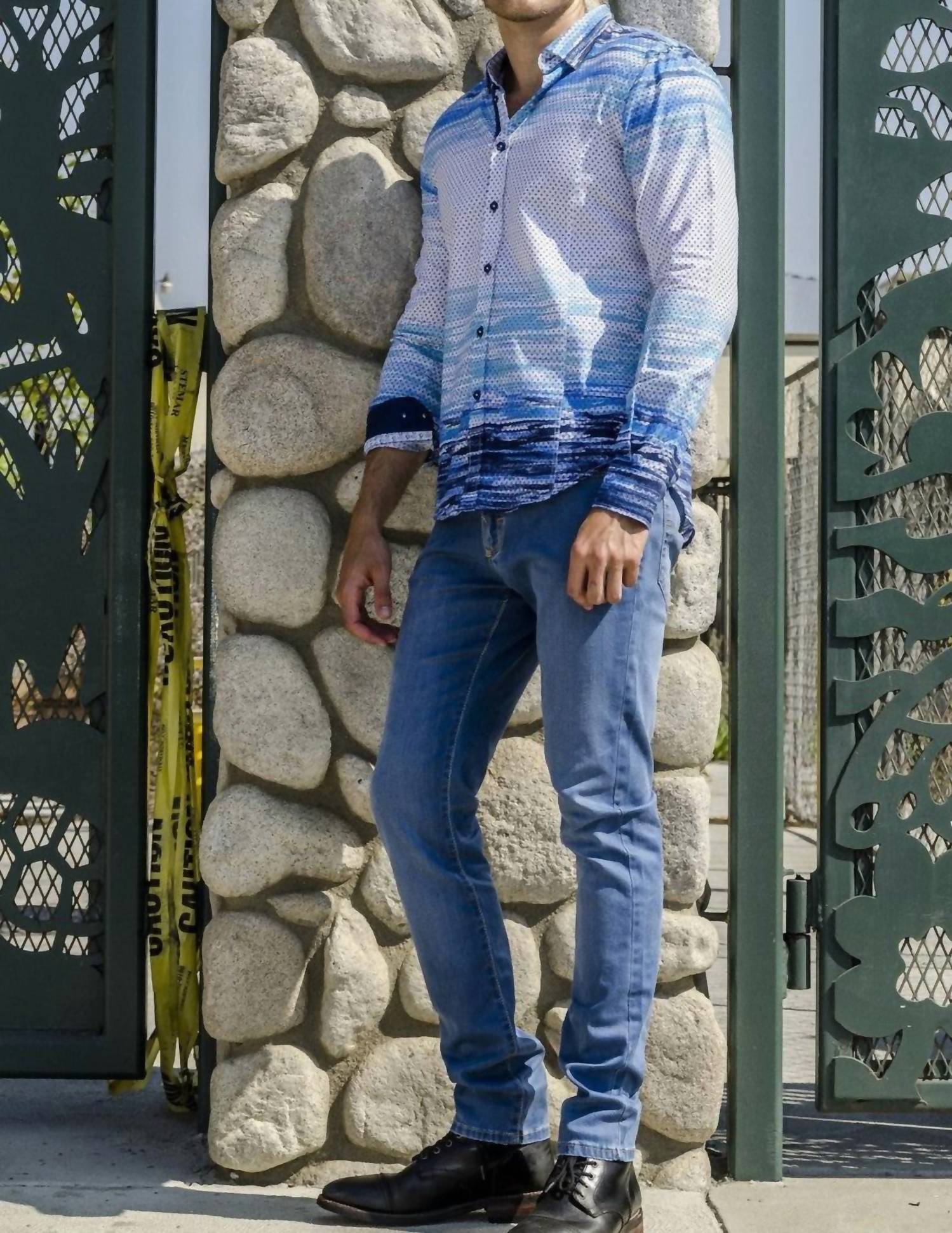Eight X - Button Down Print Shirt With Paisley Trim