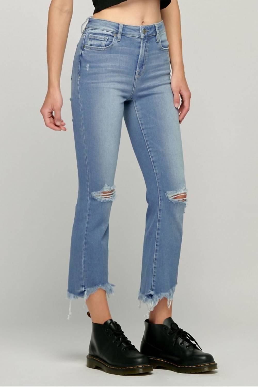 Hidden - Happi Crop Flare With Frayed Uneven Hem Jeans