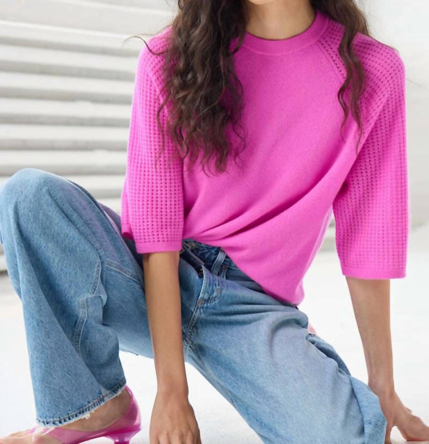 Autumn Cashmere - Short Sleeve Mesh Raglan Crew Top