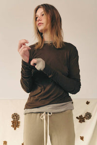 Mila Clothing Long Sleeve Crewneck Tee in brown - women's long sleeve top - alternate view