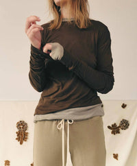 Mila Clothing Long Sleeve Crewneck Tee in brown - women's long sleeve top - detail view