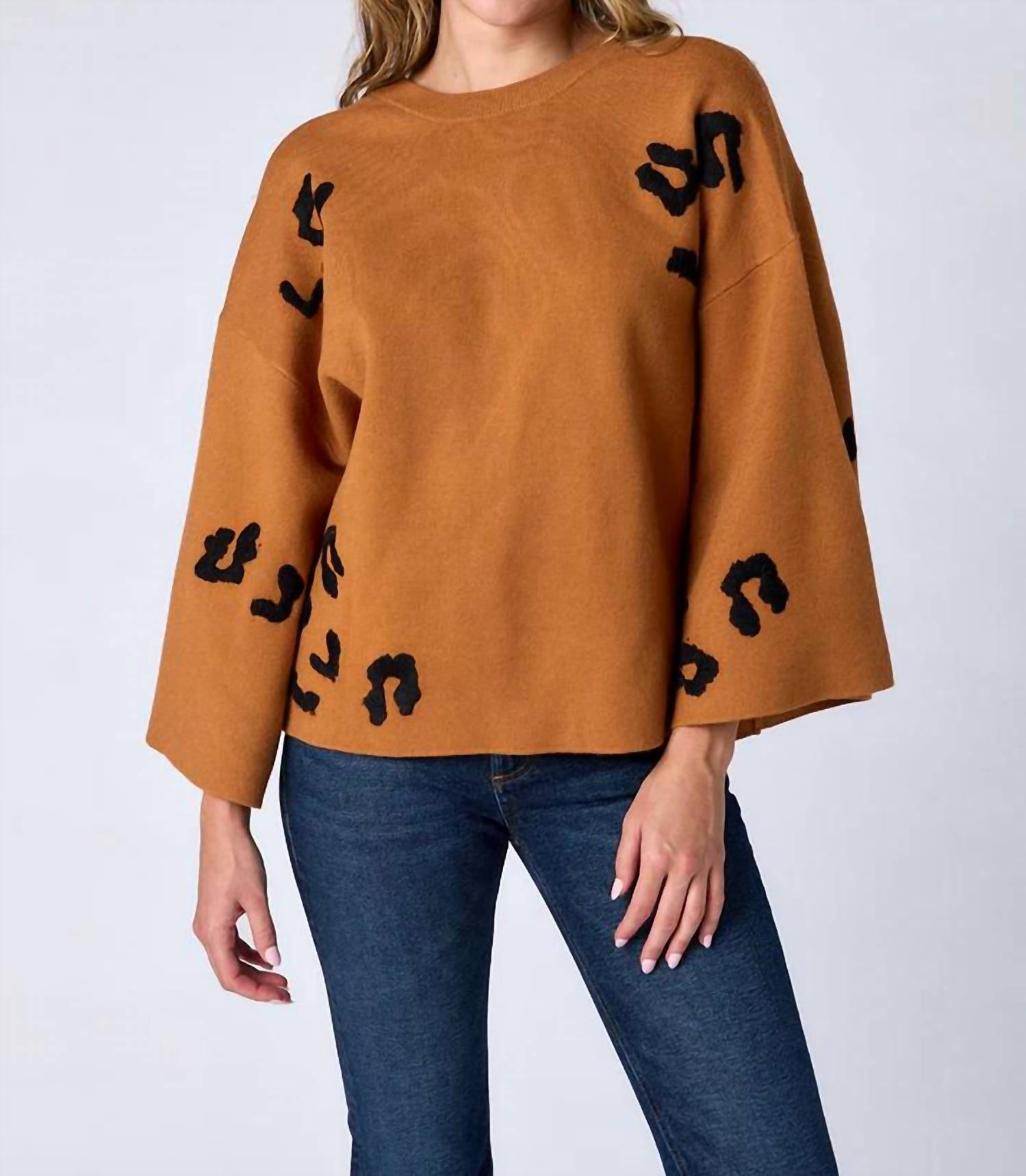 Crosby by Mollie Burch ESME TOP in brown leopard - women's sweater - detail view