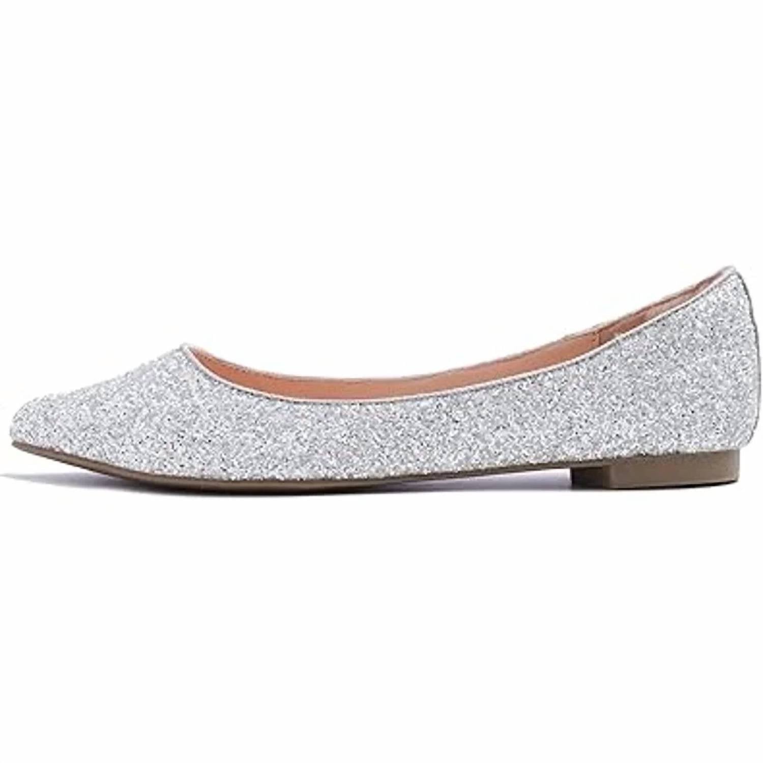 Feversole - Women's Glitter Pointed Toe Slip On Ballet Flat Shoes