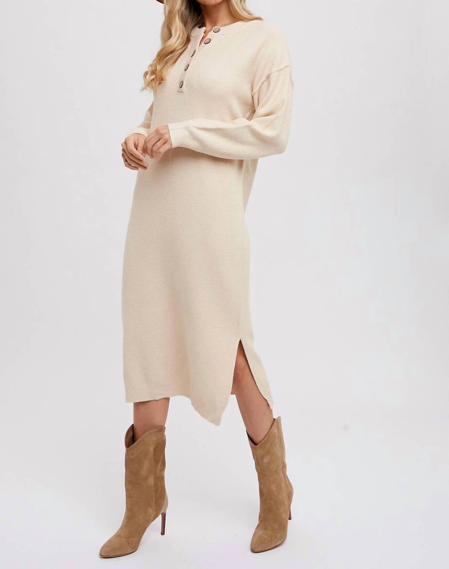 Bluivy - Button Front Midi Sweater Dress