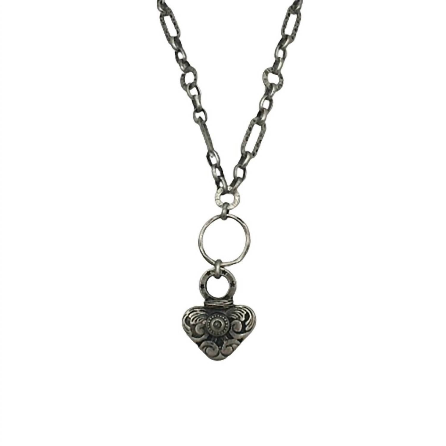 Legend Or Lies - Women's Mixed Chain Carved Heart Pendant Necklace
