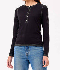 GOLDIE Celine Henley Top in black - women's long sleeve top