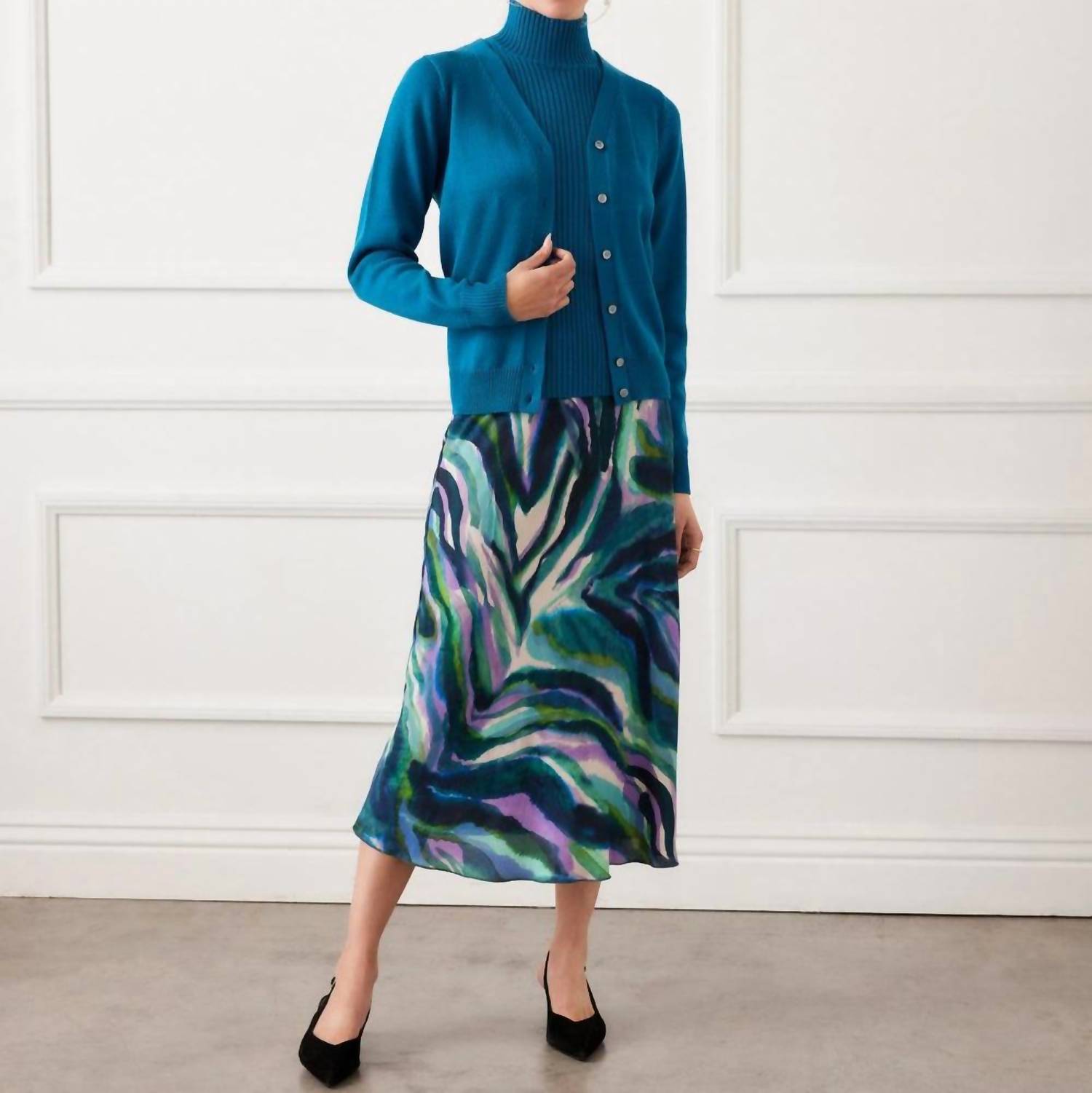 Karen Kane Long Sleeve Cardigan Sweater in teal - women's cardigan - view 4