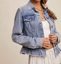 Listicle - Ruffled Hem Denim Jacket
