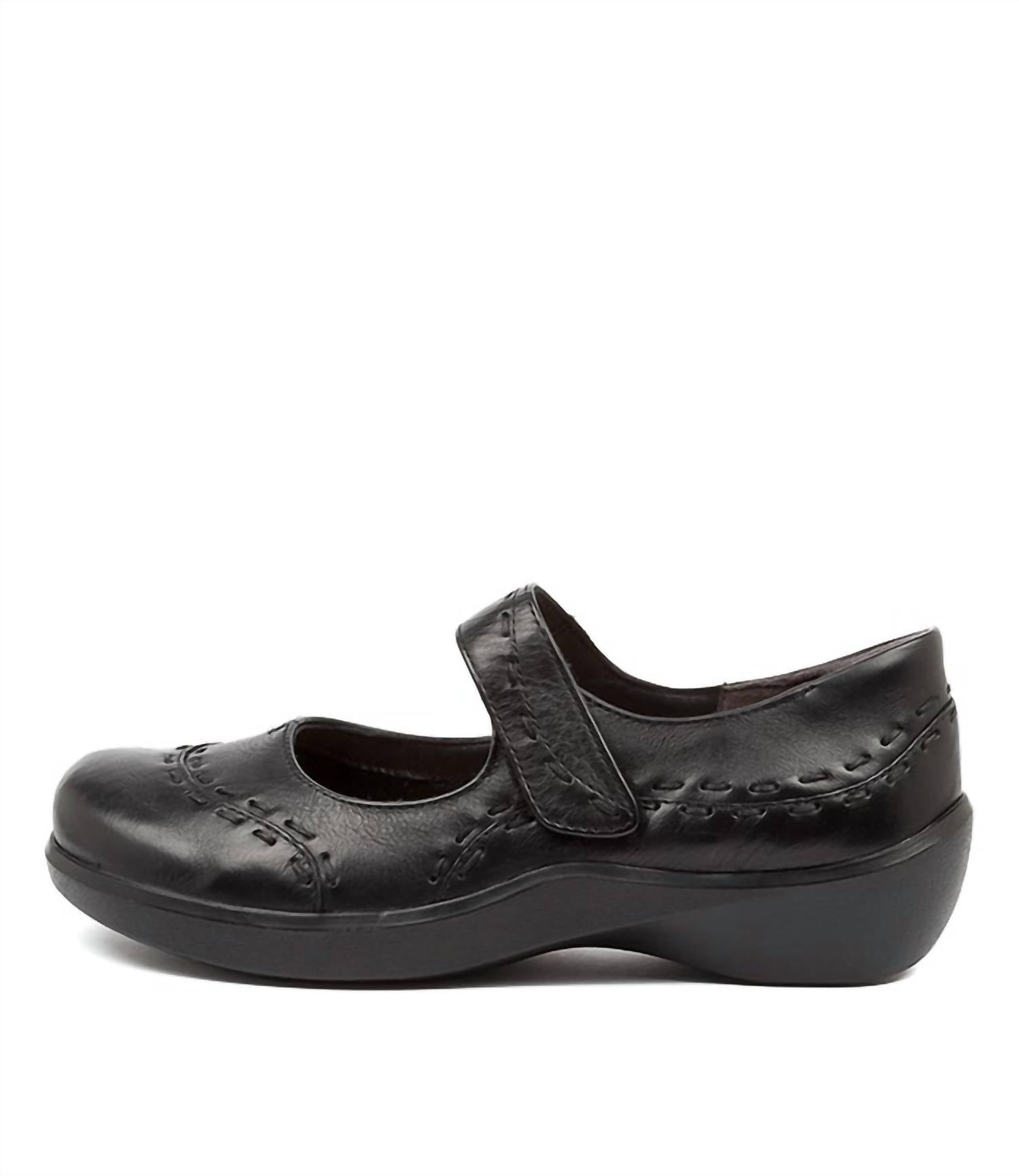 Ziera Women's Gummibear Shoe - Extra Wide in black leather - women's flats - detail view