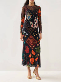 Never Fully Dressed - Night Garden Mesh Long Sleeve Top