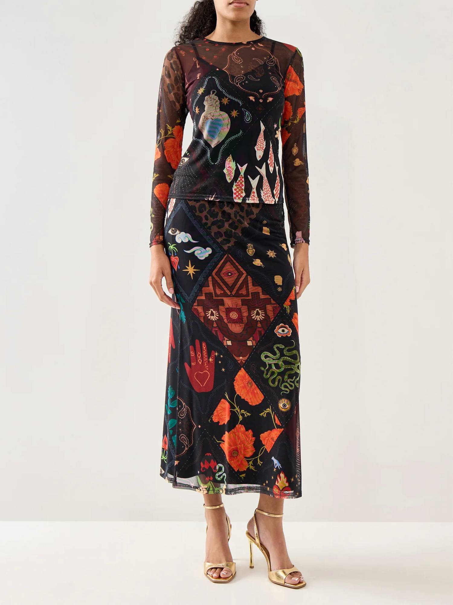 Never Fully Dressed - Night Garden Mesh Long Sleeve Top