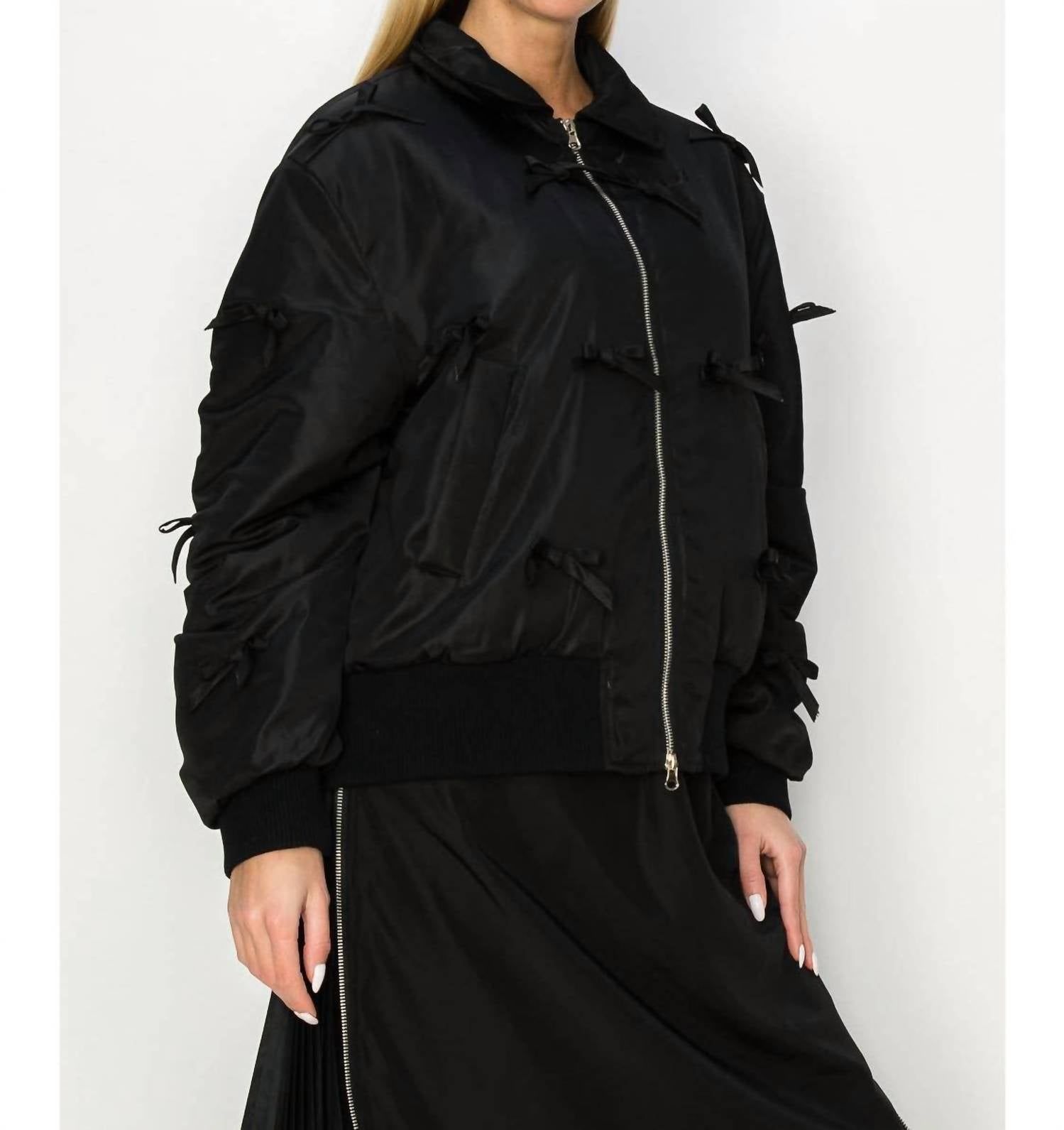 Joh Judith Bomber Jacket With Ribbons in black - women's jacket - detail view