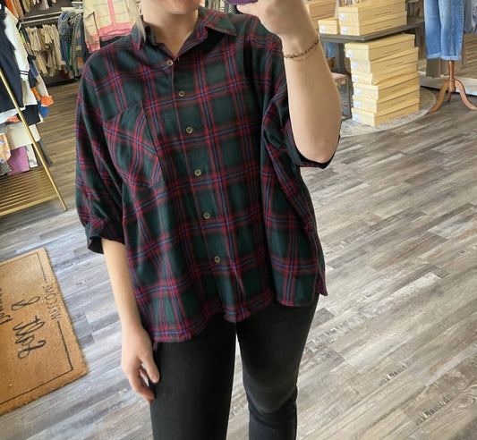 Entro - Oversized Plaid Button Down Shirt