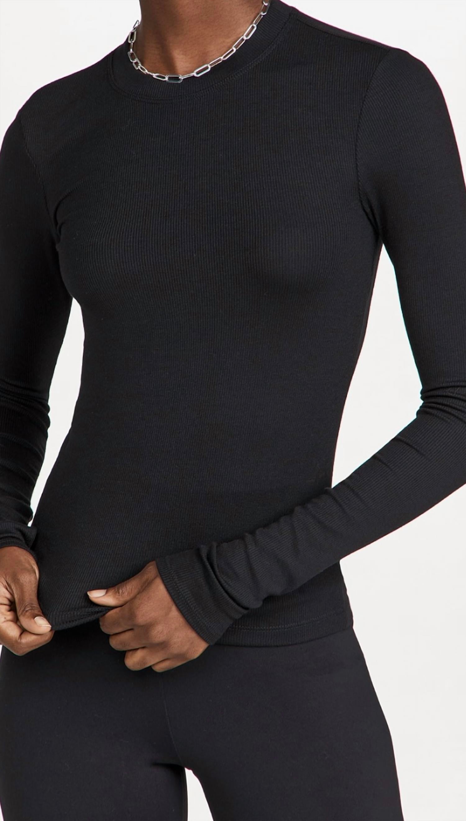 SPLITS59 Louise Rib Long Sleeve Top in black - women's long sleeve top