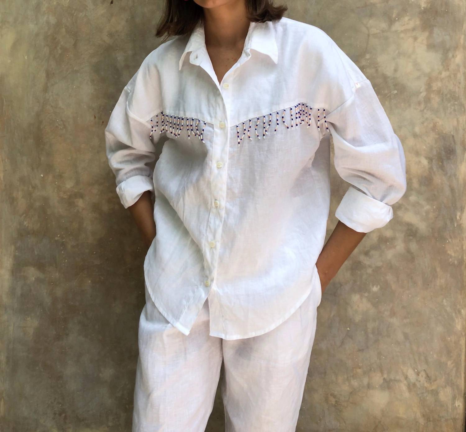 Puka Ulu With Dawn Beads Shirt in white - women's shirt - detail view