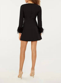Likely - Cher Feather Trim Sleeves Mini Dress