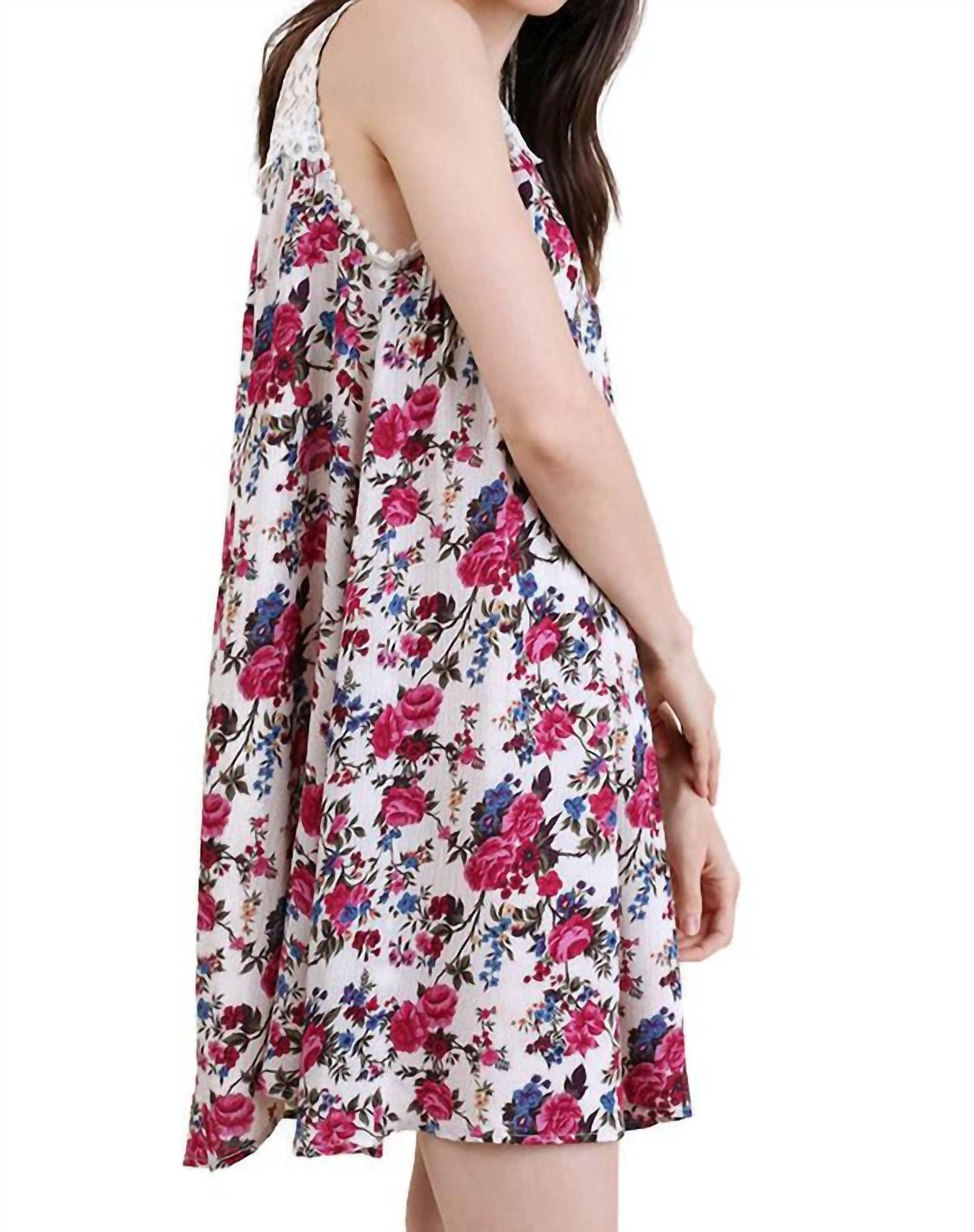 umgee Floral & Lace Sleeveless Dress in berry - women's dress - alternate view