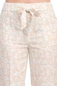 Land'N Sea - Women's Elastic Waist Tie Waist Multi Print Slit Hem Linen Pant