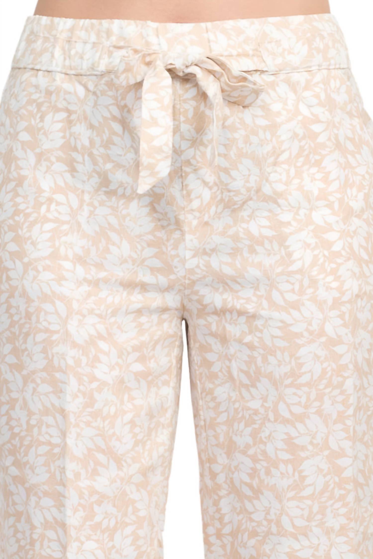 Land'N Sea - Women's Elastic Waist Tie Waist Multi Print Slit Hem Linen Pant