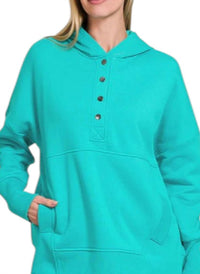 Zenana - Fleece Half-snap Button Hooded Sweatshirt
