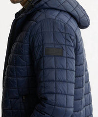 JACHS NEW YORK Light Quilted Hooded Puffer Jacket in navy - men's jacket - detail view
