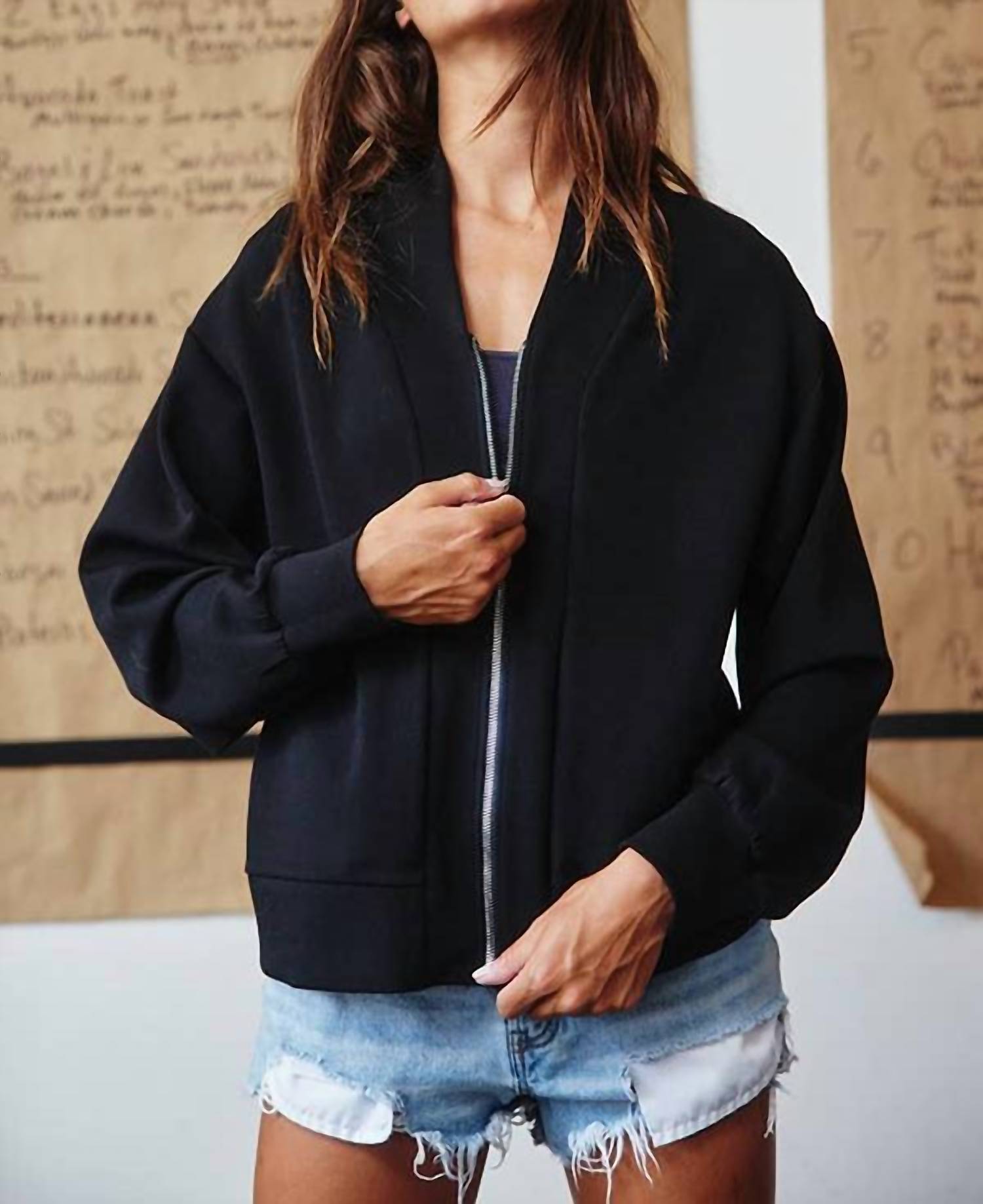 BUCKETLIST Sleek Week Scuba Zip Up Jacket in black - women's jacket
