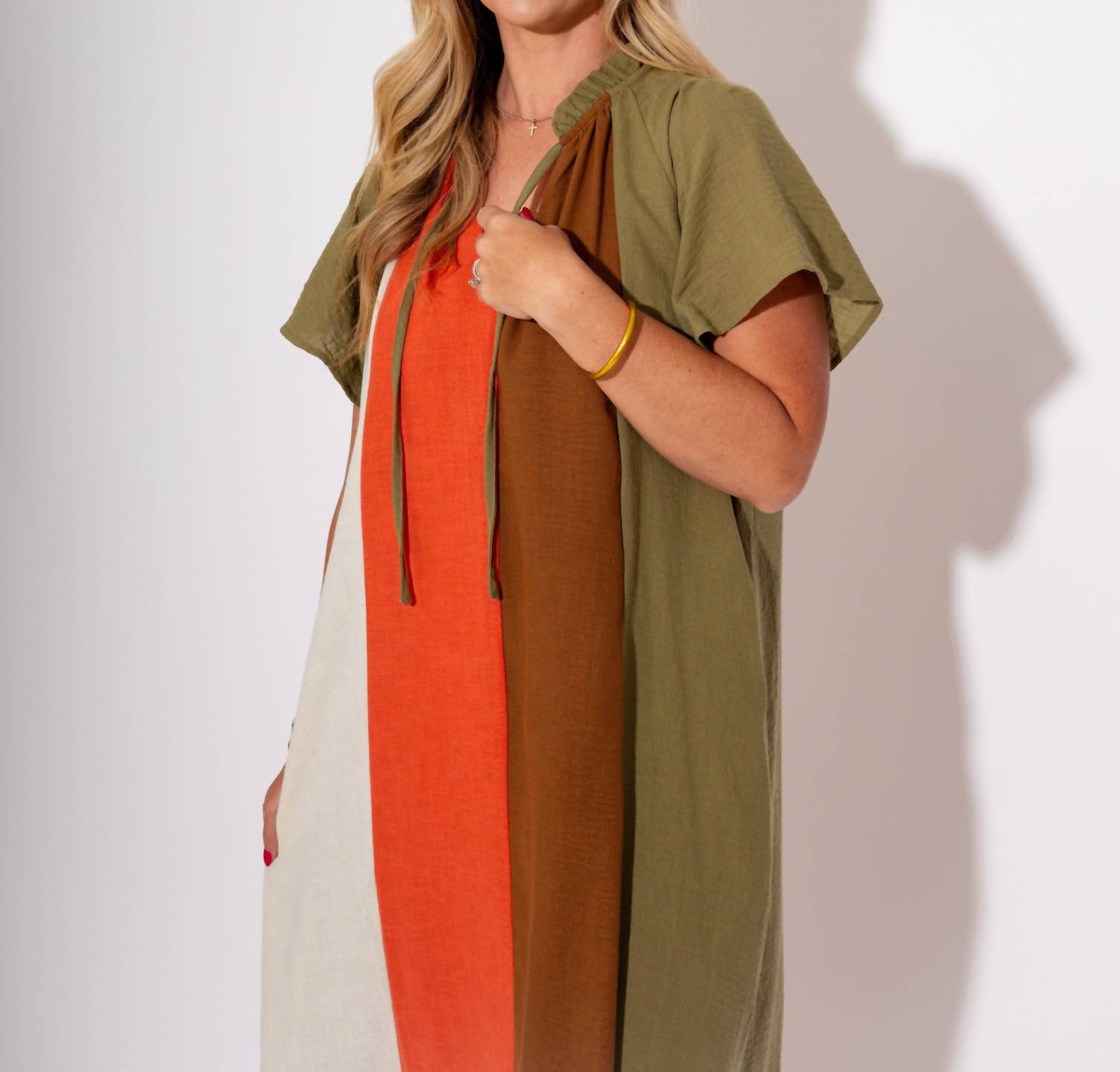 Thml - Color Block Stripes With Tie Midi Dress