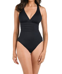 La Blanca Standard Island Goddess Multi Strap Cross Back Swimsuit in black - women's swimwear