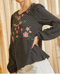Savanna Jane - Floral Embroidery Polka Dot Top