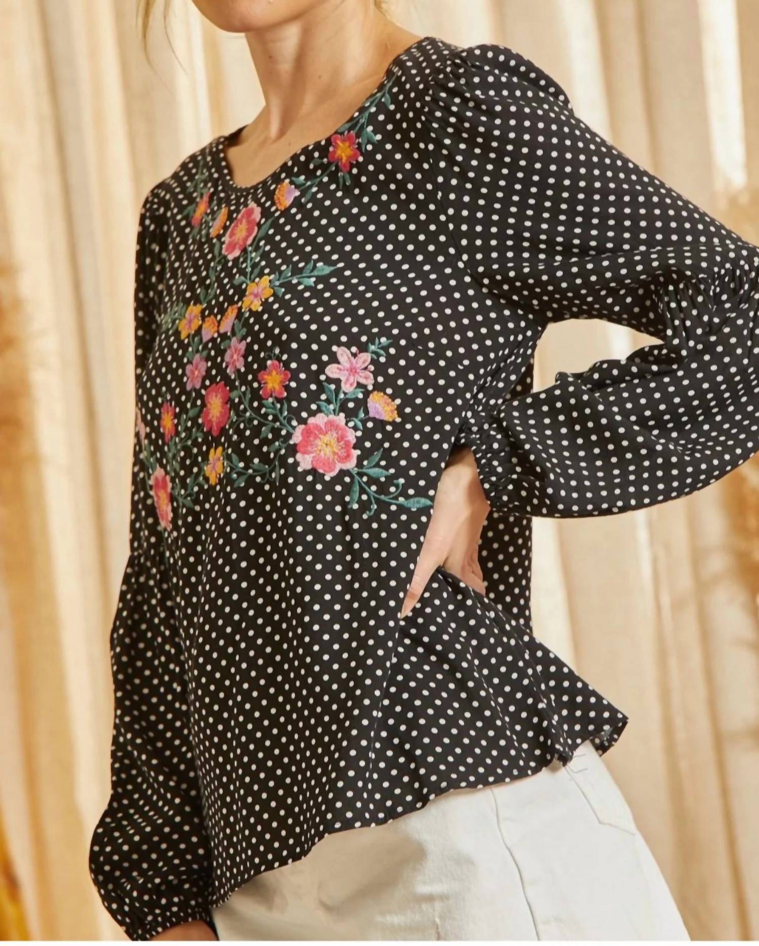 Savanna Jane - Floral Embroidery Polka Dot Top