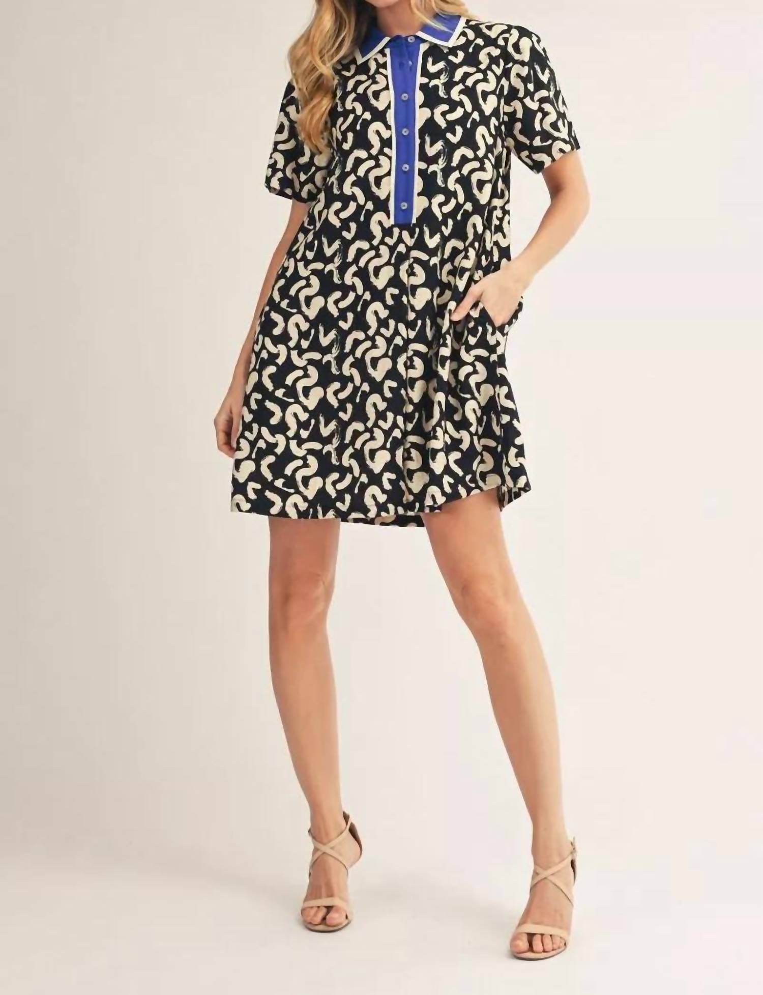Jodifl Collar Dress in navy stripe - women's dress
