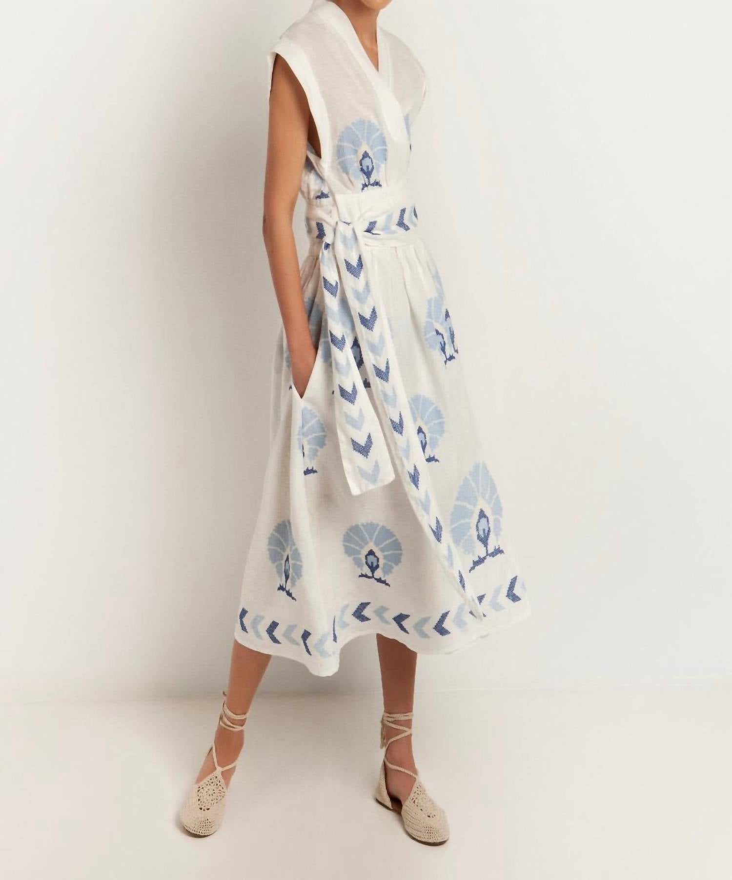 Greek Archaic Kori - Mini Peacock Wrap Dress