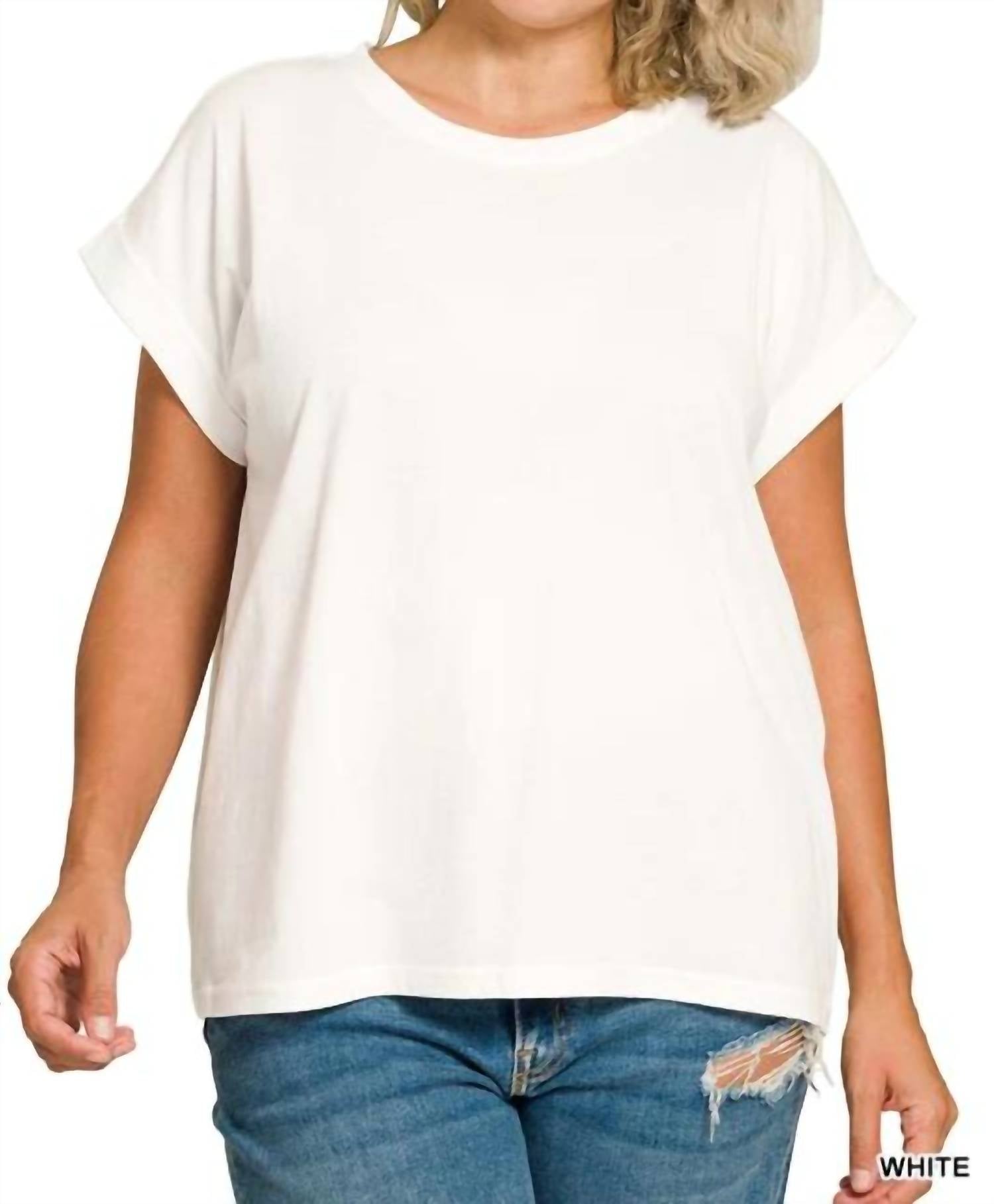 Zenana - Round Neck Folded Short Sleeve T-shirt