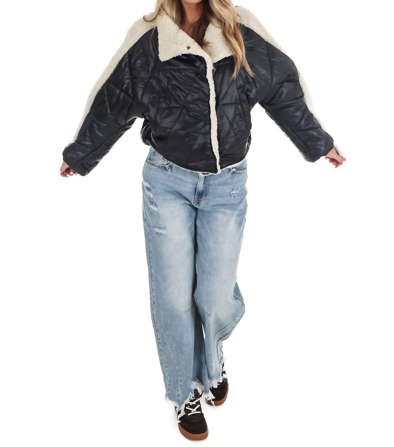 Miou Muse - Everest Faux Leather Quilted Sherpa Jacket