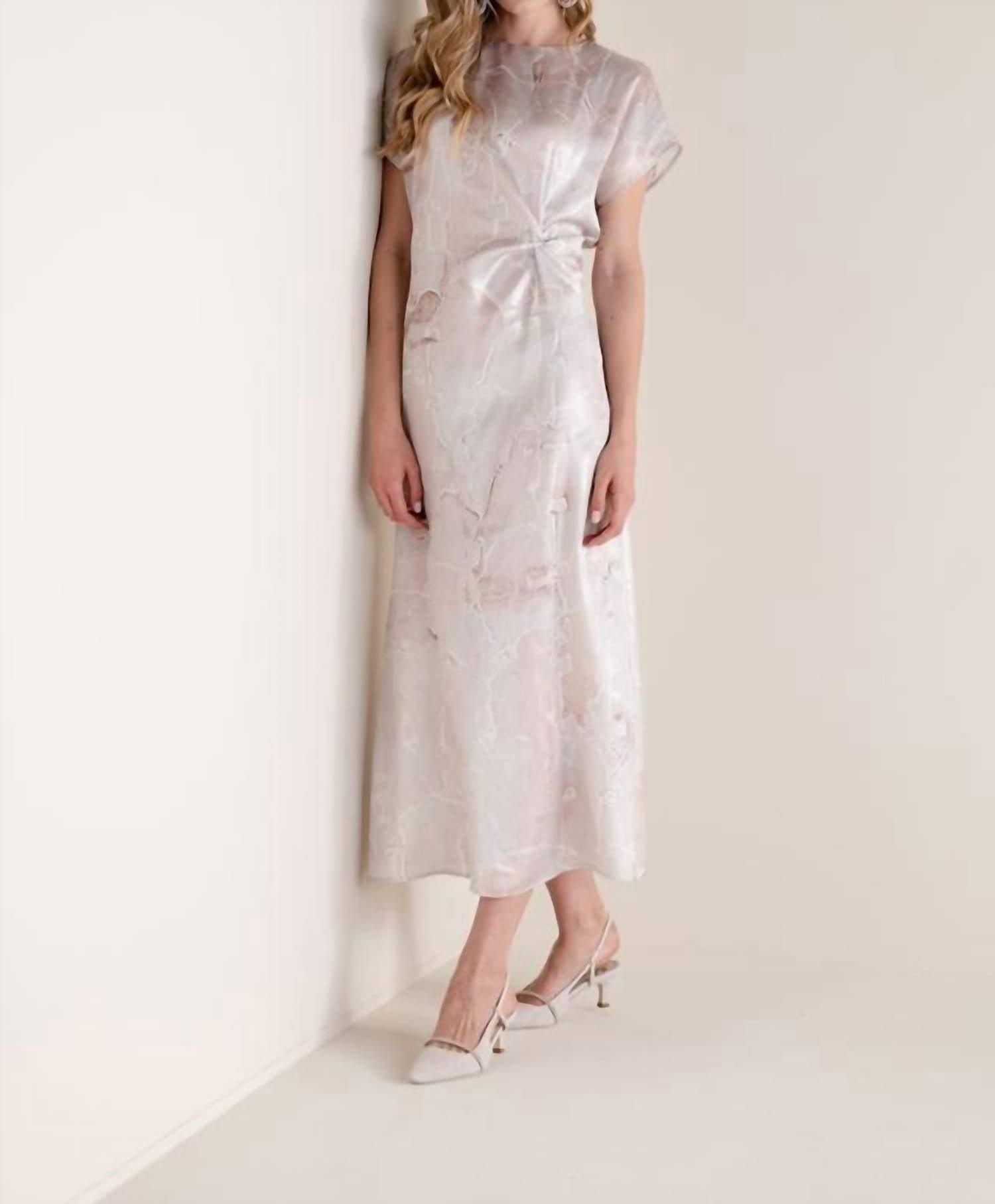 Panicale Cashmere Water Lily Print Long Midi Dress in beige - women's dress