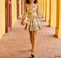 HEMANT & NANDITA Pahi Skater Dress in off white floral - women's dress - alternate view