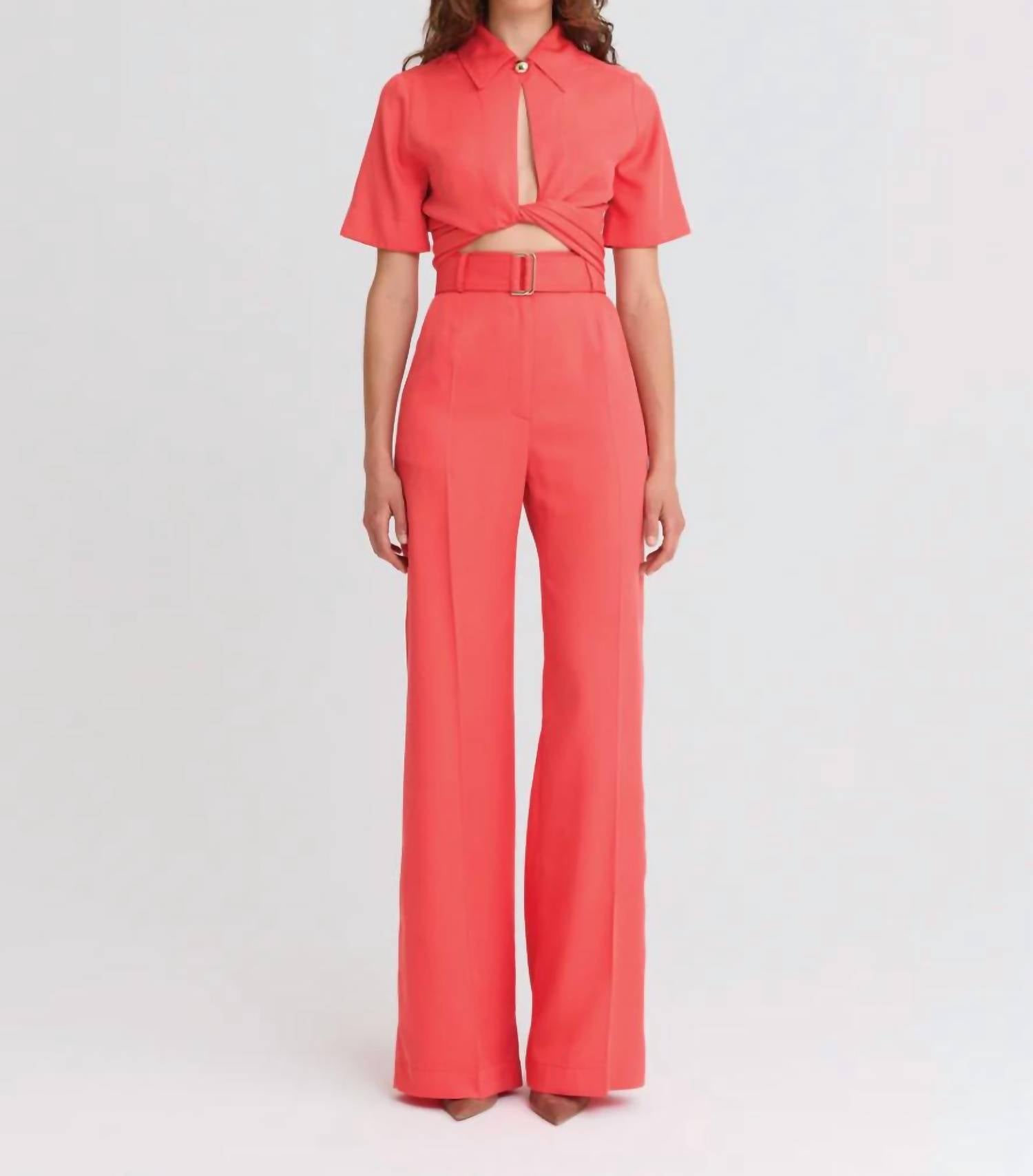 Matthew Bruch Belted Pleated Trouser in persimmon - women's pants