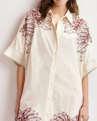 ESSENTIEL ANTWERP Hontana Embroidered Mini Dress in off white - women's dress - detail view